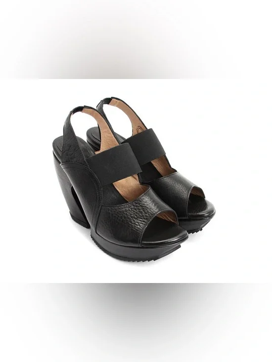John Fluevog Spur Prepare Hi Leather Chunky Sculptural Curved Platform Sandals - Picture 2 of 15